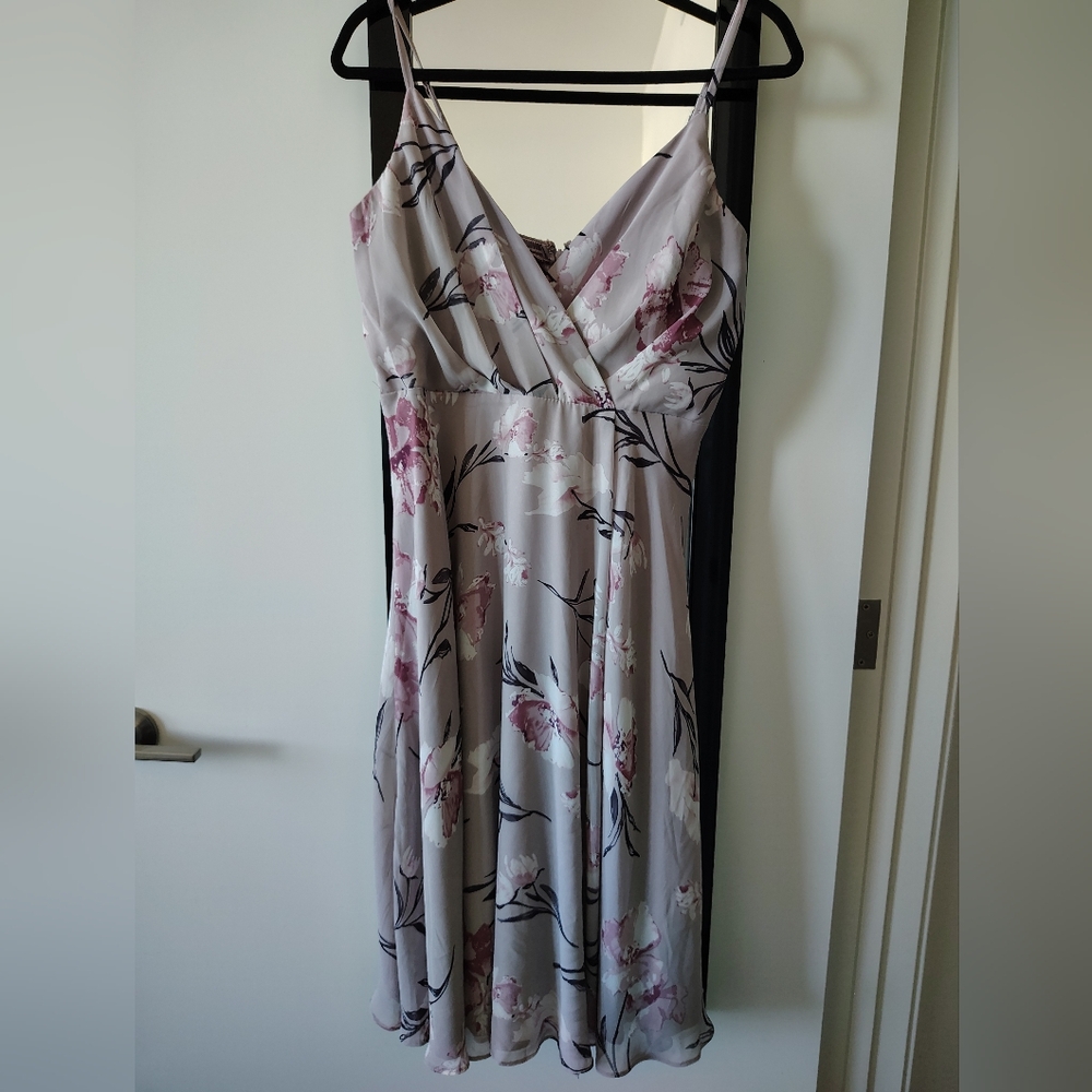 Light Gray Floral Wrap Maxi Dress in Dusty Rose